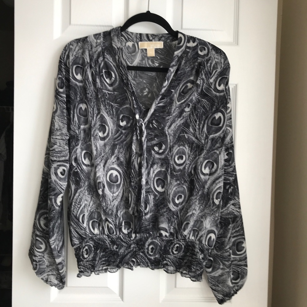 Michael Kors black peacock blouse. Size M